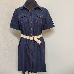 MSK Short Sleeve Denim Dress Double Breasted Pockets Size 14 (WD234)